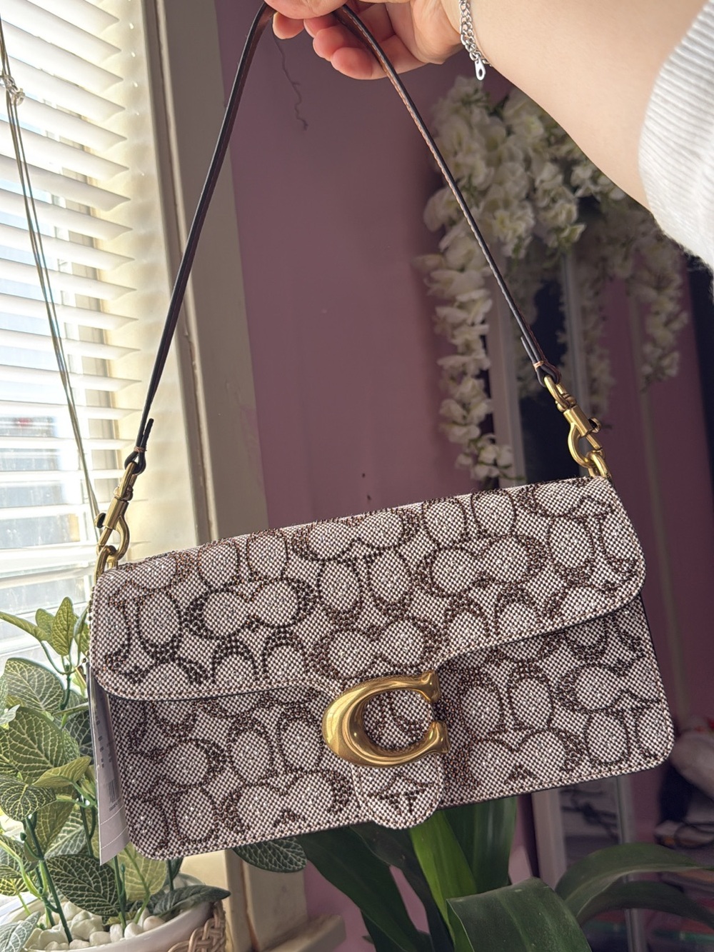 Signature Monogram Canvas Shoulder Bag in Brown and Cream